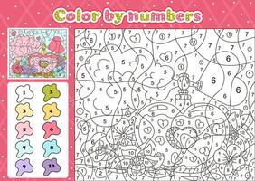 Perfume of love themed coloring page by number for kids with cute flowers, spring in the air vector