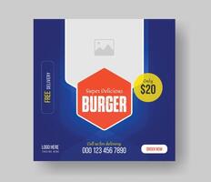 Burger social media square size banner design for your fast food restaurant menu business promotion, delicious burger food menu post layout design with gradient shapes. vector