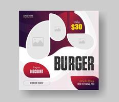 Burger social media square size banner design for your fast food restaurant menu business promotion, delicious burger food menu post layout design with gradient shapes. vector