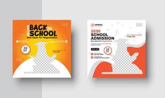 School education admission creative web banner and square social media post template vector