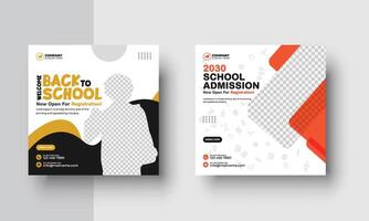 School education admission creative web banner and square social media post template vector