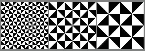 Triangle checkerboard seamless pattern vector set. Different size triangle pattern texture background.