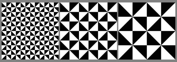 Triangle checkerboard seamless pattern vector set. Different size triangle pattern texture background.