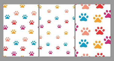 Seamless pattern with Cat Paw Hand Drawn Print Vector Set. Retro color style.