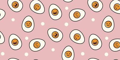 Egg with emoticon yolk pattern seamless background. Cute pattern background with dots. vector
