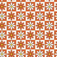 Checkered Floral pattern in the style of the 70s with groovy daisy vector