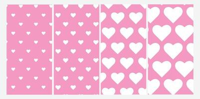 Set of white hearts pattern on pink background seamless. vector