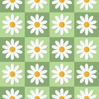 Daisy floral pattern seamless checker. Texture vector background. Printable for wallpaper, scrapbook, cover book, diary, table cloth, wrapping paper.