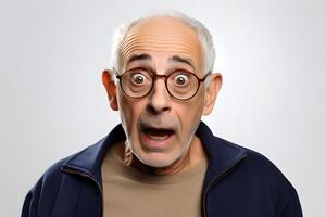 AI generated Surprised senior Caucasian man on white background. Neural network generated photorealistic image. photo