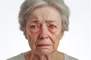 AI generated Sad crying Caucasian woman portrait on white background. Neural network generated photorealistic image photo