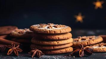 AI generated Stack of Christmas cinnamon cookies, neural network generated image photo