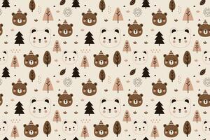 Seamless patterns with cute characters. Bear and tree in cartoon style Designs for newborn apparel, textiles and wallpaper Vector illustration
