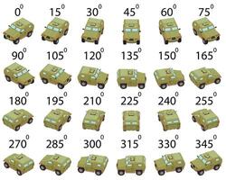 A set of 24 armored cars from different angles. vector