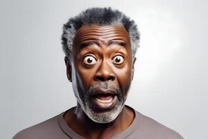 AI generated Surprised African American man on white background. Neural network generated photorealistic image. photo