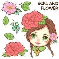 Cute girl and flower vector