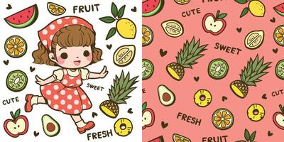 Cute girl and fruit vector