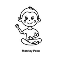 Kids yoga monkey pose. Vector cartoon illustration.