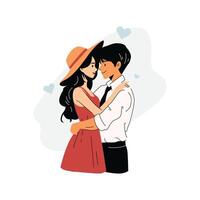 Man and Woman Hug Each Other Romantically, Flat Style. vector