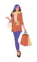 compras mujer caminando concepto vector