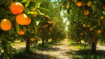 AI generated Oranges Ripening at Agriculture Farm at sunny summer day, neural network generated photorealistic image photo