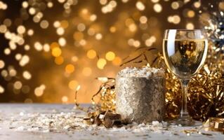 AI generated New years eve celebration background with champagne. Generative AI photo