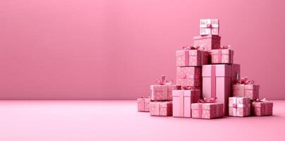 AI generated Gift boxes on pink background, sale banner, Cyber Monday sale, Generative Ai photo