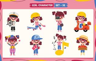 Cartoon Girl Doing Various Activities vector