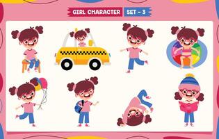 Cartoon Girl Doing Various Activities vector