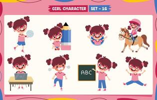 Cartoon Girl Doing Various Activities vector