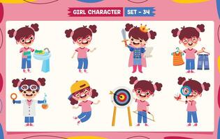 Cartoon Girl Doing Various Activities vector