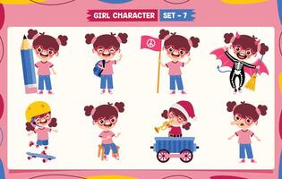 Cartoon Girl Doing Various Activities vector