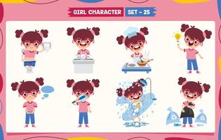 Cartoon Girl Doing Various Activities vector