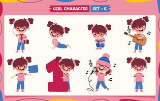 Cartoon Girl Doing Various Activities vector