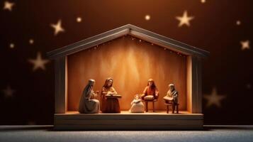 ai generado Navidad natividad escena. bebé Jesús Cristo, María y Joseph. generativo ai foto