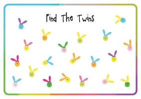 Find the twins. Color matching. Matching pairs game. Worksheet education activity. vector