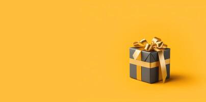 AI generated Gift box on yellow background, sale banner, black Friday sale, Cyber Monday sale, Generative Ai photo