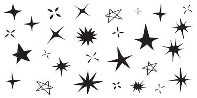 doodle set of vector stars sparkle icon, clean surface icon. Glowing light effect stars and shining burst. isolated on white background. vector illustration