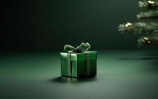 AI generated Green Gift boxes on dark background, sale banner, Cyber Monday sale, Generative Ai photo