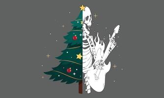 Christmas Tree and Skulls, Christmas Tree Creative Kids Snow Paper, Christmas Theme Vector Illustration.