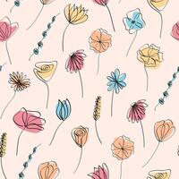 Seamless pattern of minimal botanical graphic on peach background vector