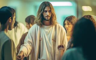 AI generated Jesus in the hospital. Christian help concept. Generative AI photo