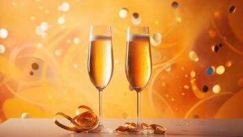 AI generated Champagne for festive cheers with gold sparkling bokeh background. Ai Generative photo