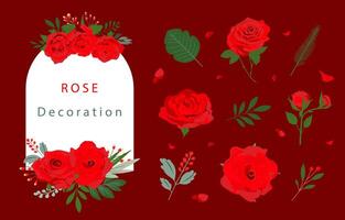 Red rose object with leaf illustration vector for postcard invitation
