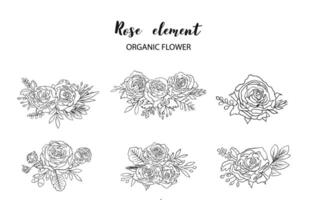 outline rose object element set with leaf.illustration vector for postcard,sticker