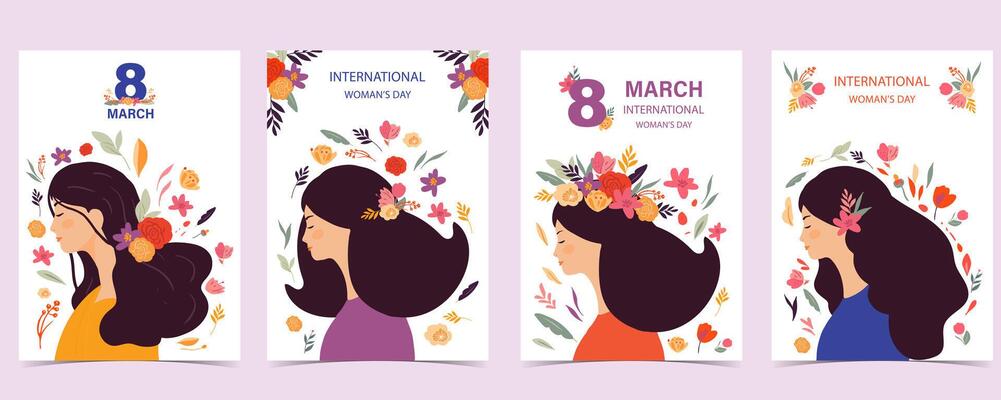 International women day with flower use for vertical a4 card design