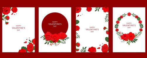 Red rose background with leaf and circle illustration vector for A4 vertical postcard