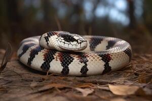 AI generated Kingsnake wide full body view on the ground at autumnal day, neural network generated image photo