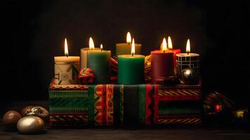 AI generated Kwanzaa holiday concept with traditional colorful candles, neural network generated photorealistic image photo