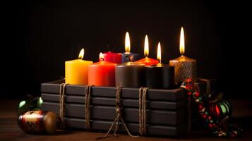 AI generated Kwanzaa holiday concept with traditional colorful candles, neural network generated photorealistic image photo