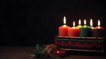 AI generated Kwanzaa holiday concept with traditional colorful candles, neural network generated photorealistic image photo